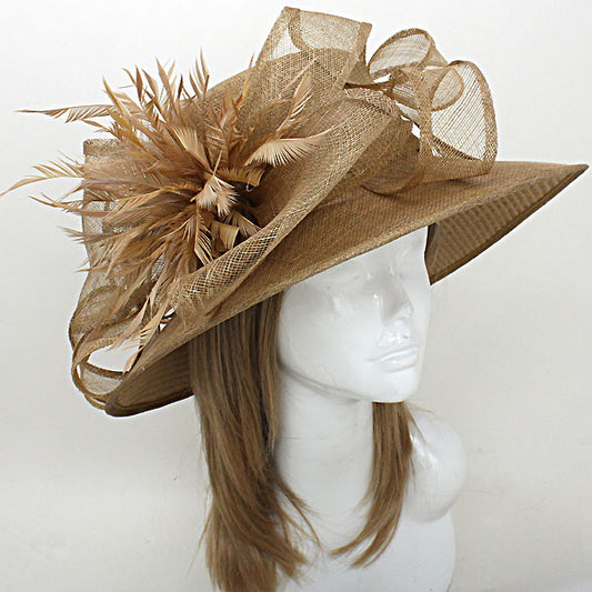 HATEGORY Feather Flower Sinamay Straw Hat