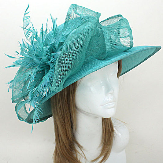 HATEGORY Feather Flower Sinamay Straw Hat