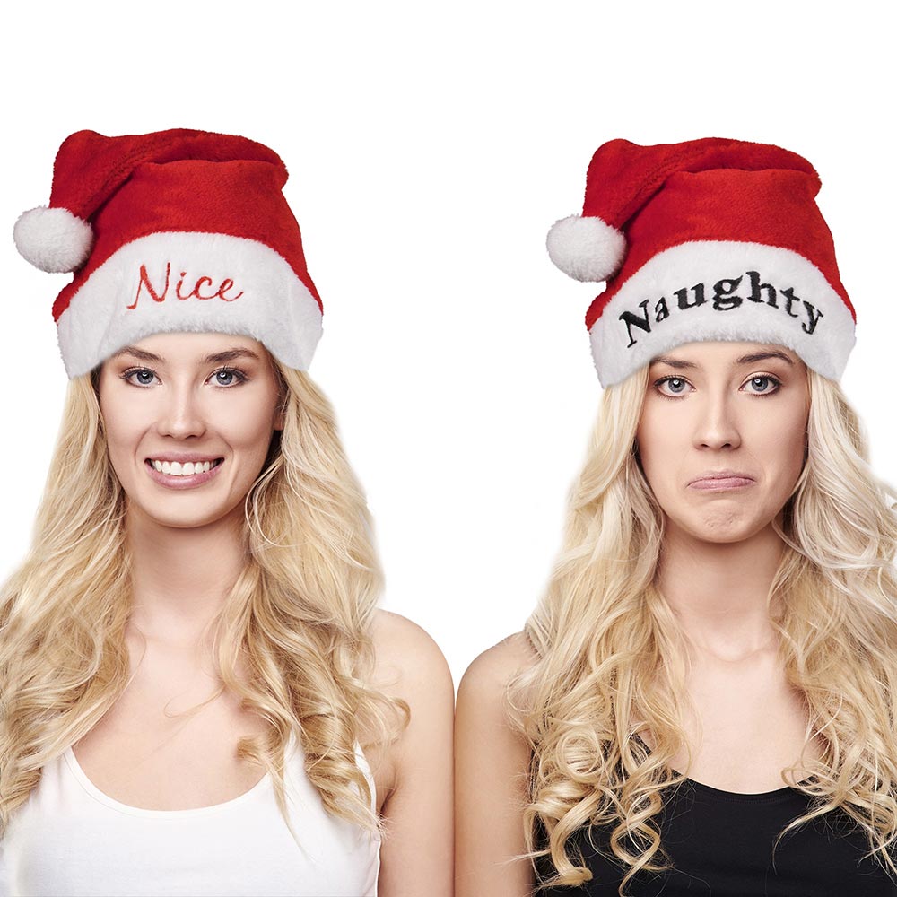 HATEGORY 2PCS - Nice Naughty Message Christmas Santa Hat
