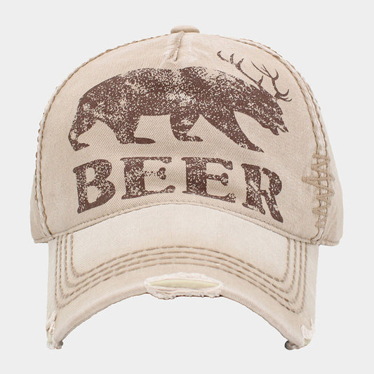 HATEGORY Beer Message Bear Antler Vintage Baseball Cap