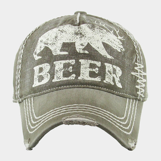 HATEGORY Beer Message Bear Antler Vintage Baseball Cap