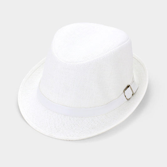 HATEGORY Belt Trim Straw Fedora Hat