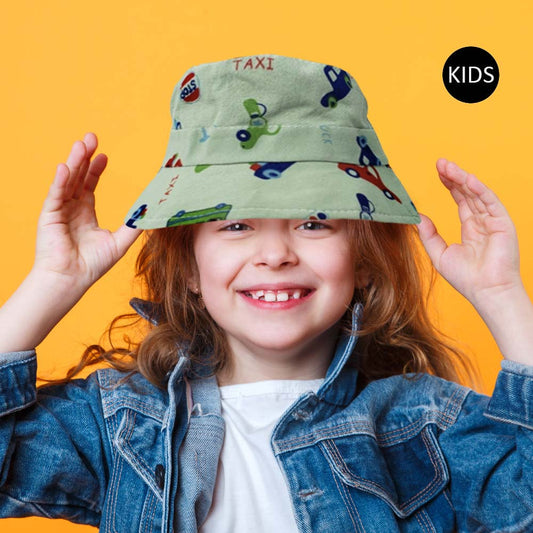 HATEGORY Car Printed Elastic Band Kids Bucket Hat