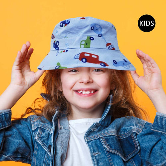 HATEGORY Car Printed Elastic Band Kids Bucket Hat