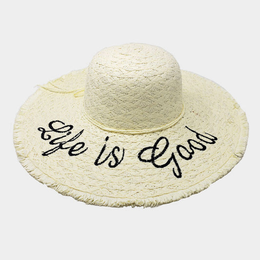 HATEGORY Life is Good Straw Floppy Sun Hat