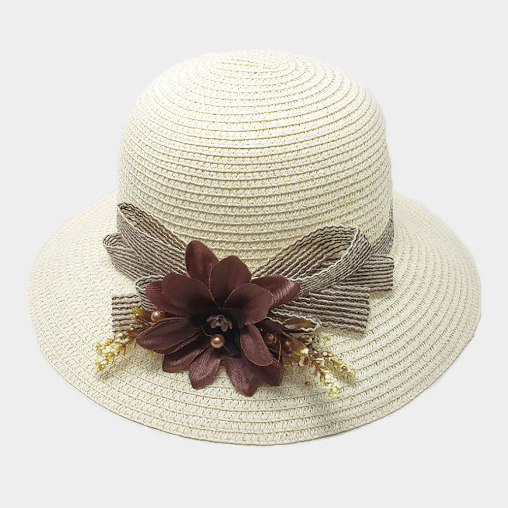 HATEGORY Flower Accented Straw Sun Hat