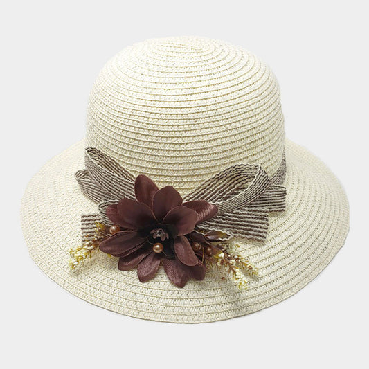 HATEGORY Flower Accented Straw Sun Hat
