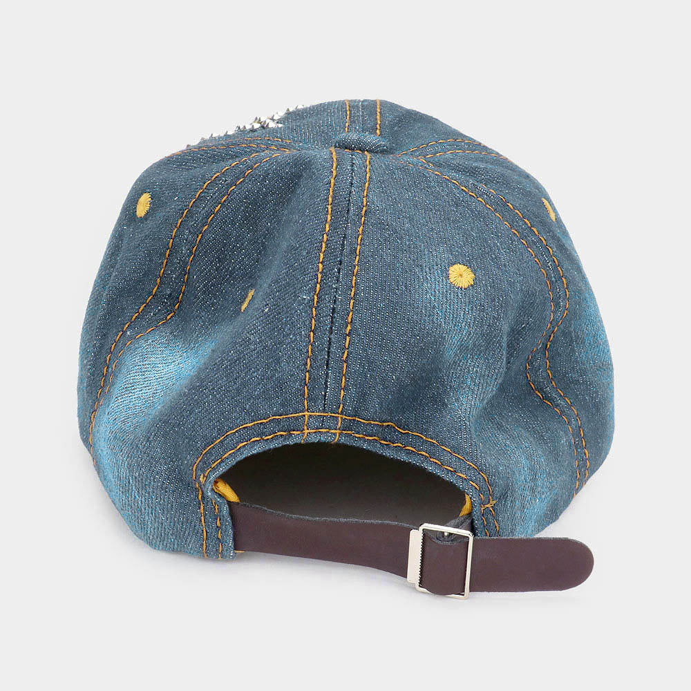 HATEGORY Bling Studded American USA Flag Denim Baseball Cap