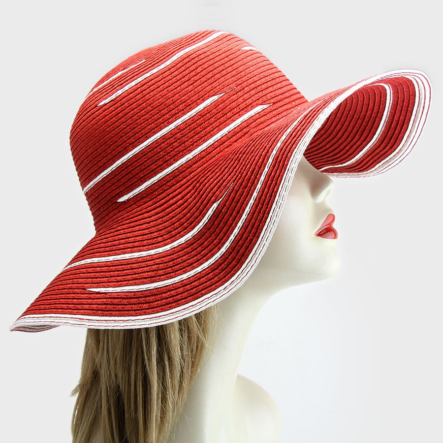 HATEGORY Striped Wide Brim Paper Hat