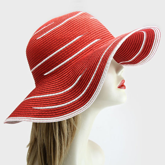 HATEGORY Striped Wide Brim Paper Hat