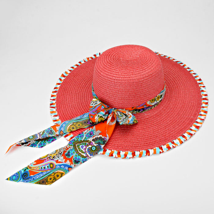 HATEGORY Paisley Pattern Bow Accented Sun Hat