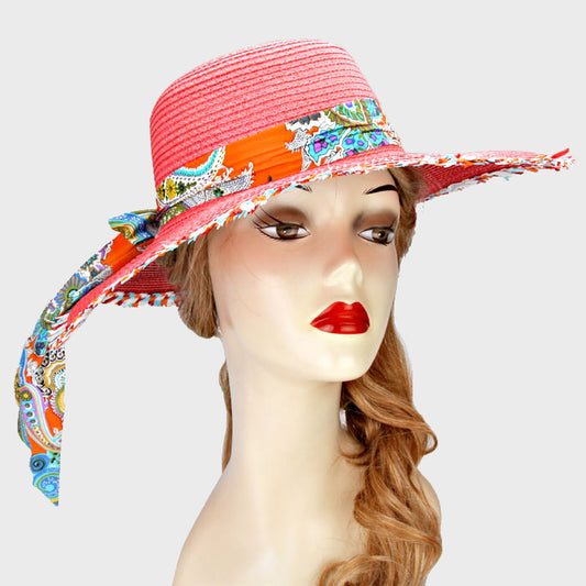 HATEGORY Paisley Pattern Bow Accented Sun Hat