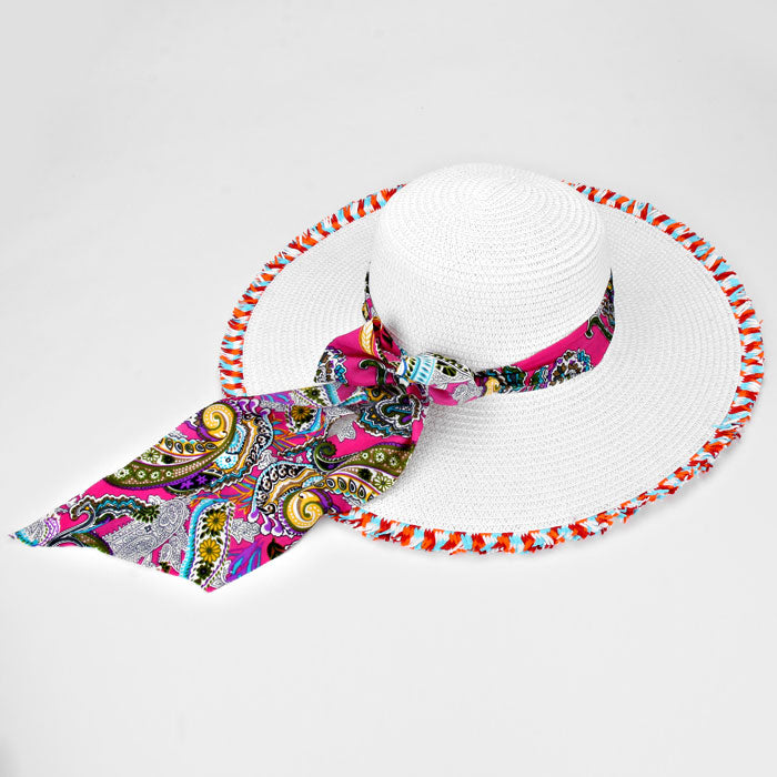 HATEGORY Paisley Pattern Bow Accented Sun Hat