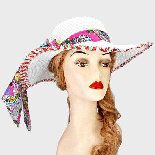 HATEGORY Paisley Pattern Bow Accented Sun Hat