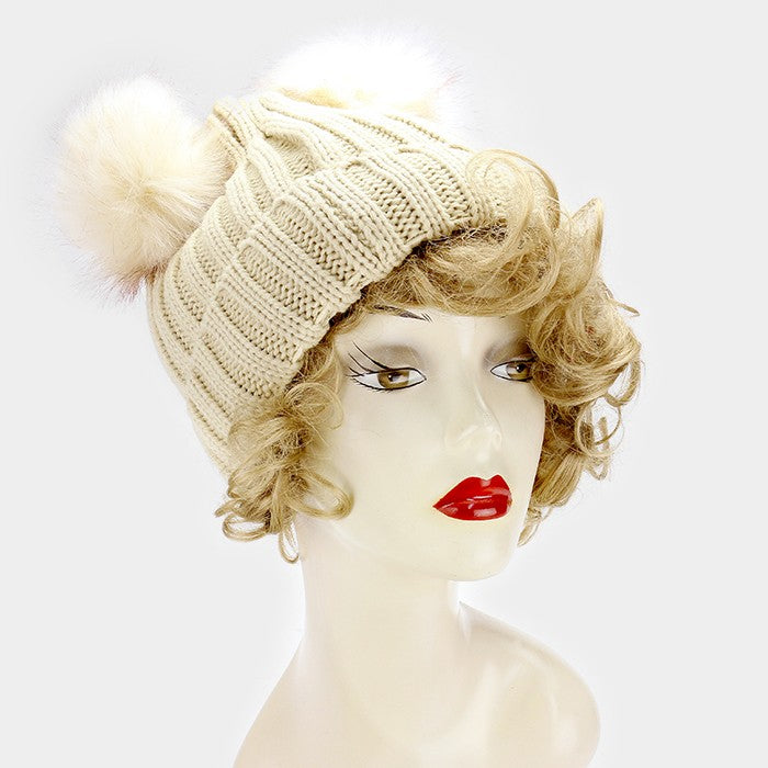 HATEGORY Double Pom Pom Knitted Beanie