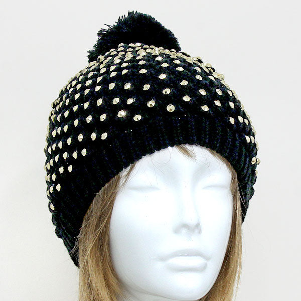 HATEGORY Studded Acrylic Pom Beanie