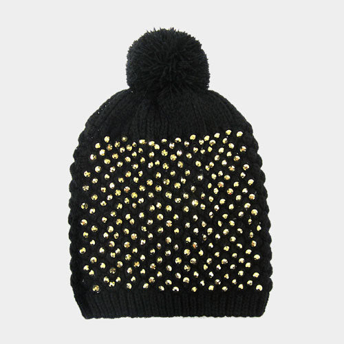 HATEGORY Studded Acrylic Pom Beanie