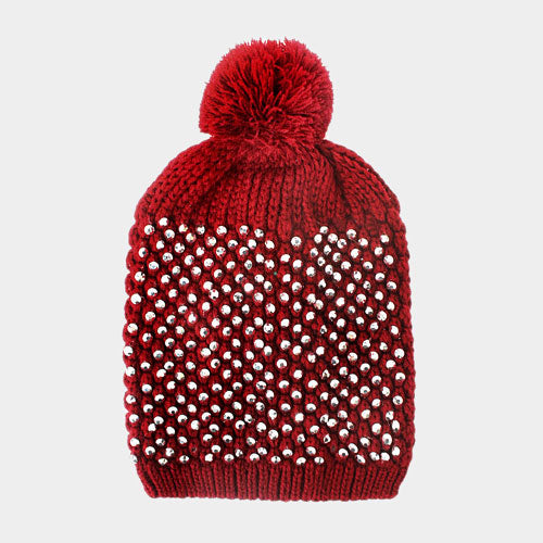 HATEGORY Studded Acrylic Pom Beanie