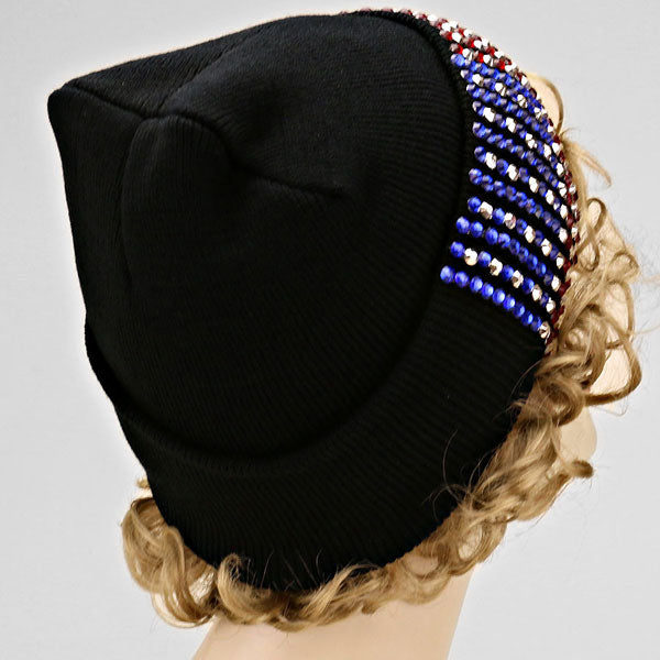 HATEGORY Bling American USA Flag Beanie Hat