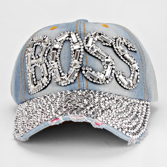 HATEGORY Boss Blinged Stud Denim Cap