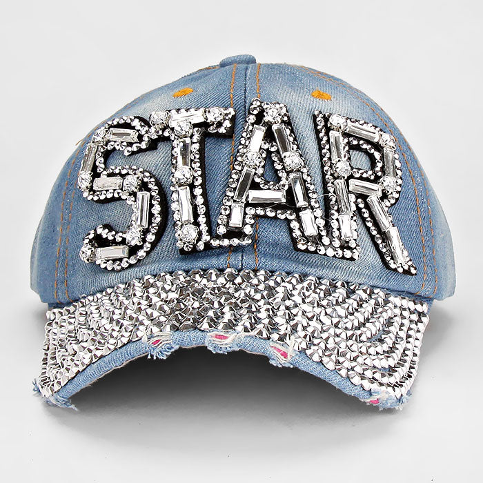 HATEGORY Star Blinged Stud Denim Cap
