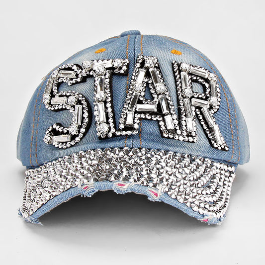 HATEGORY Star Blinged Stud Denim Cap
