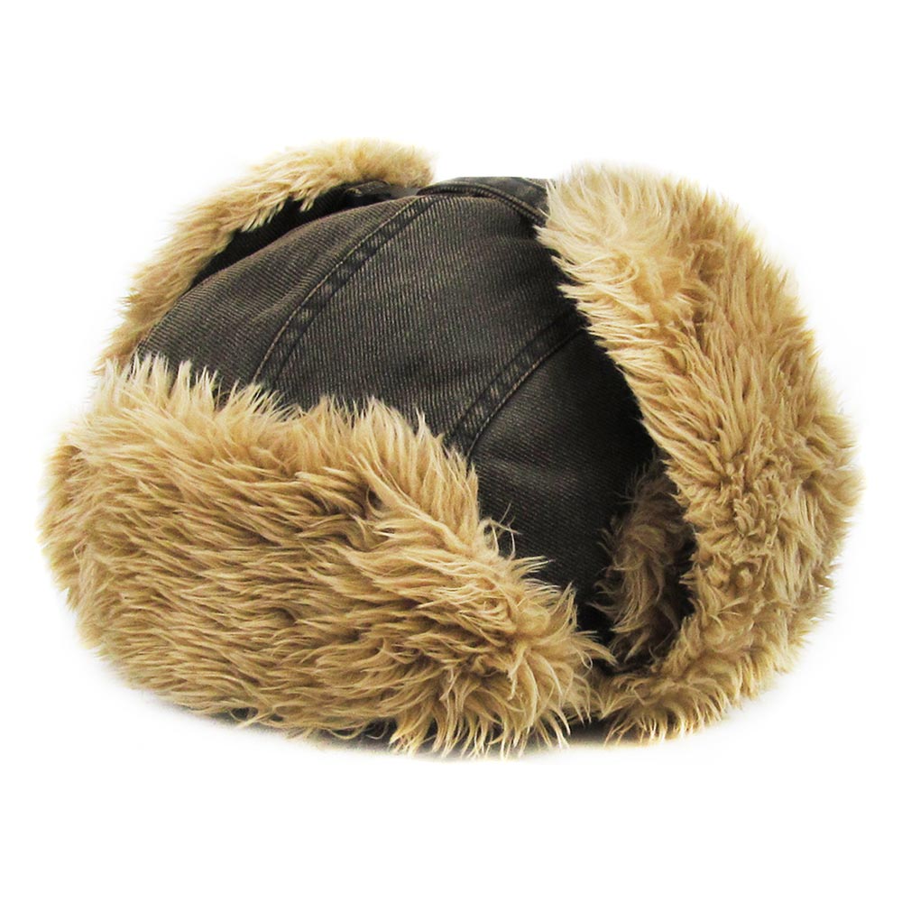 HATEGORY Faux Fur Trimmed Solid Trapper Hat