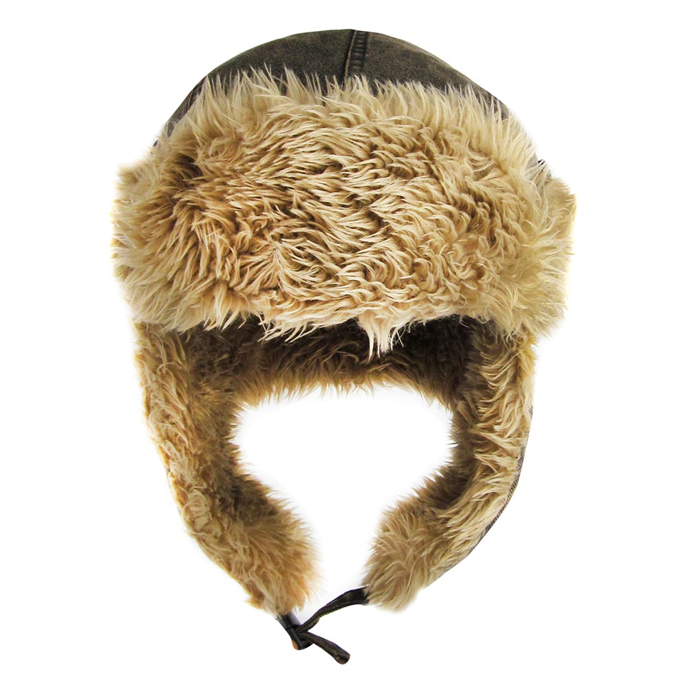 HATEGORY Faux Fur Trimmed Solid Trapper Hat