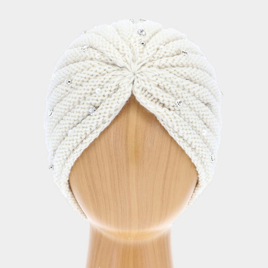 HATEGORY Single Layered Be jeweled Knitted Turban Hat
