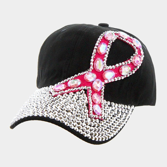 HATEGORY Pink ribbon symbol bling baseball cap