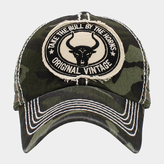 HATEGORY Take The Bull By The Horn Message Mesh Back Vintage Baseball Cap