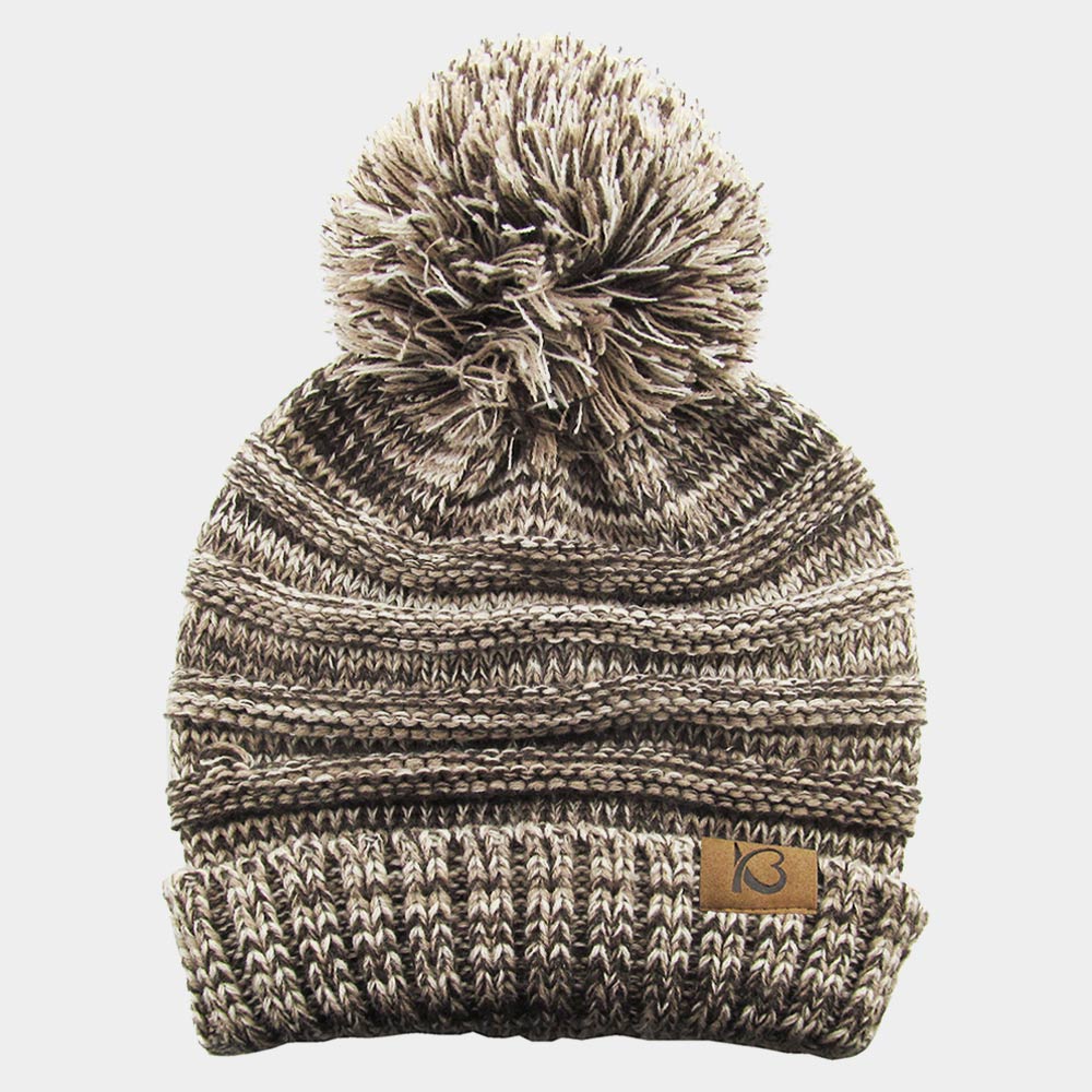 HATEGORY Cable Knit Ribbed Chunk Pom Pom Beanie Hat