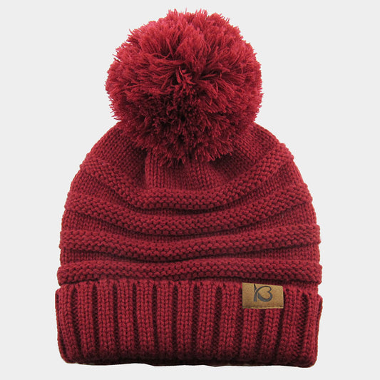 HATEGORY Cable Knit Ribbed Chunk Pom Pom Beanie Hat