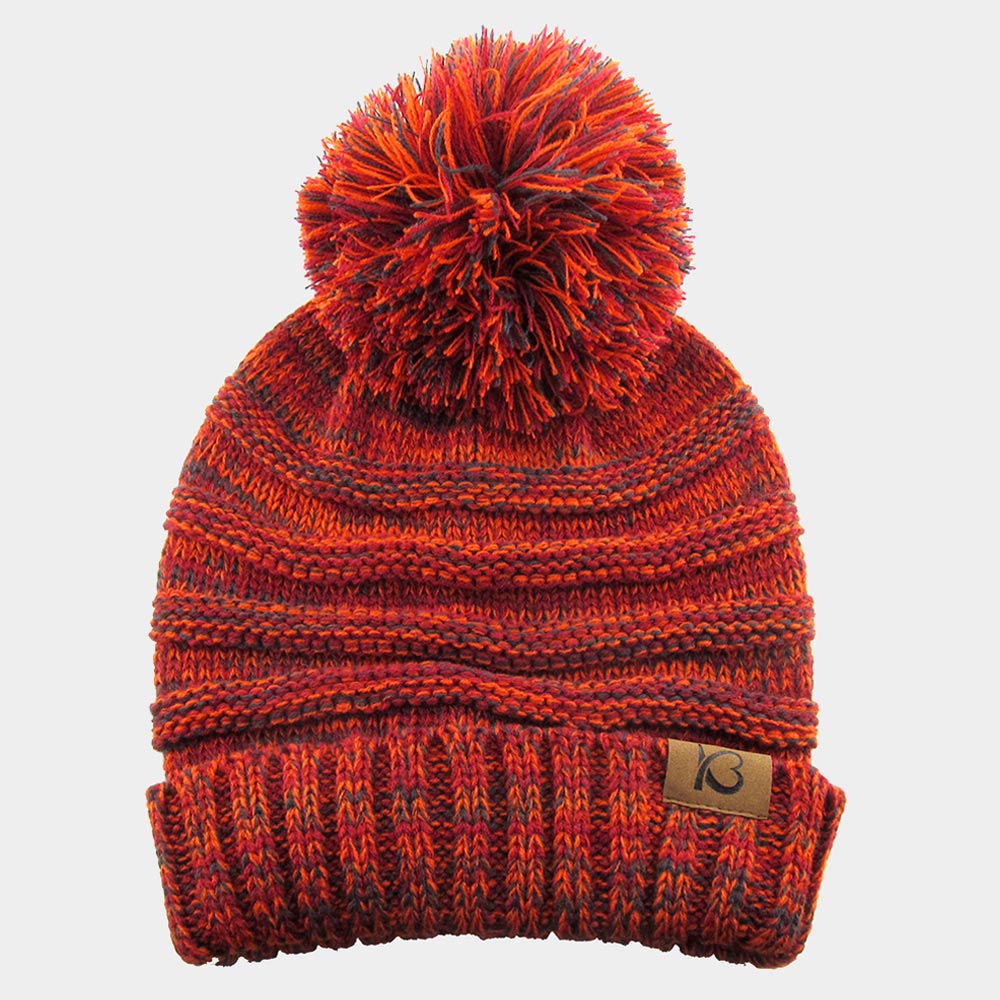 HATEGORY Cable Knit Ribbed Chunk Pom Pom Beanie Hat
