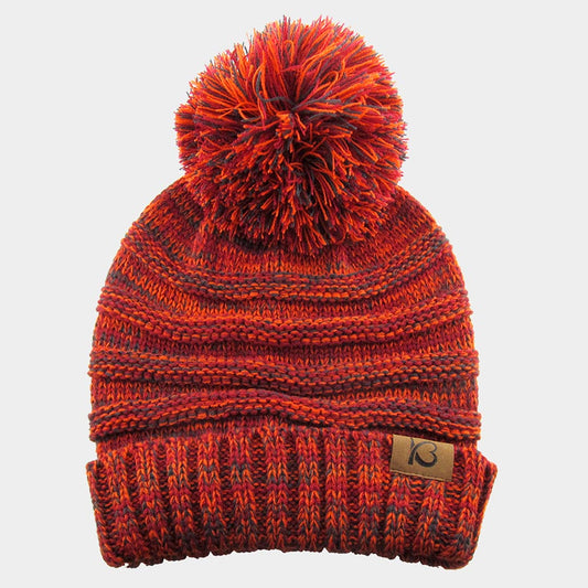 HATEGORY Cable Knit Ribbed Chunk Pom Pom Beanie Hat