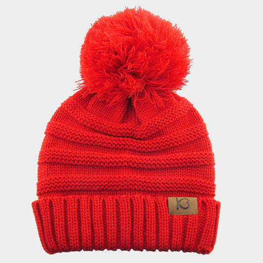 HATEGORY Cable Knit Ribbed Chunk Pom Pom Beanie Hat