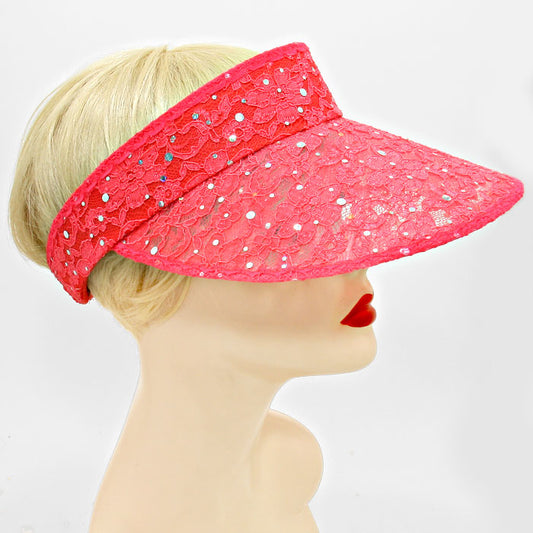 HATEGORY Sequined Floral Lace Visor Hat