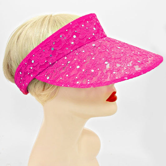 HATEGORY Sequined Floral Lace Visor Hat