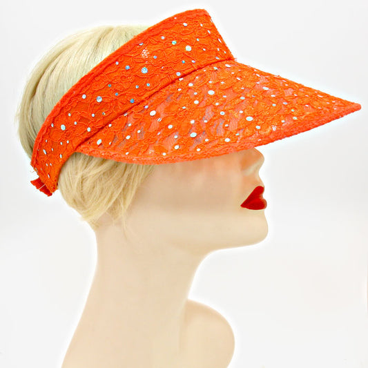 HATEGORY Sequined Floral Lace Visor Hat