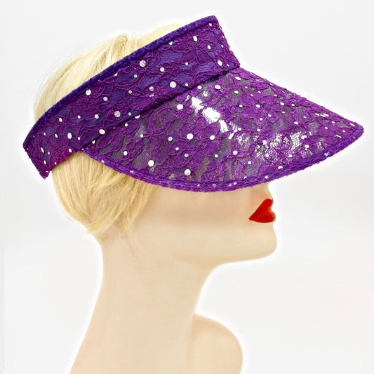 HATEGORY Sequined Floral Lace Visor Hat