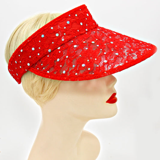 HATEGORY Sequined Floral Lace Visor Hat
