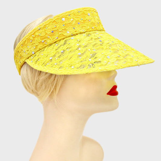 HATEGORY Sequined Floral Lace Visor Hat