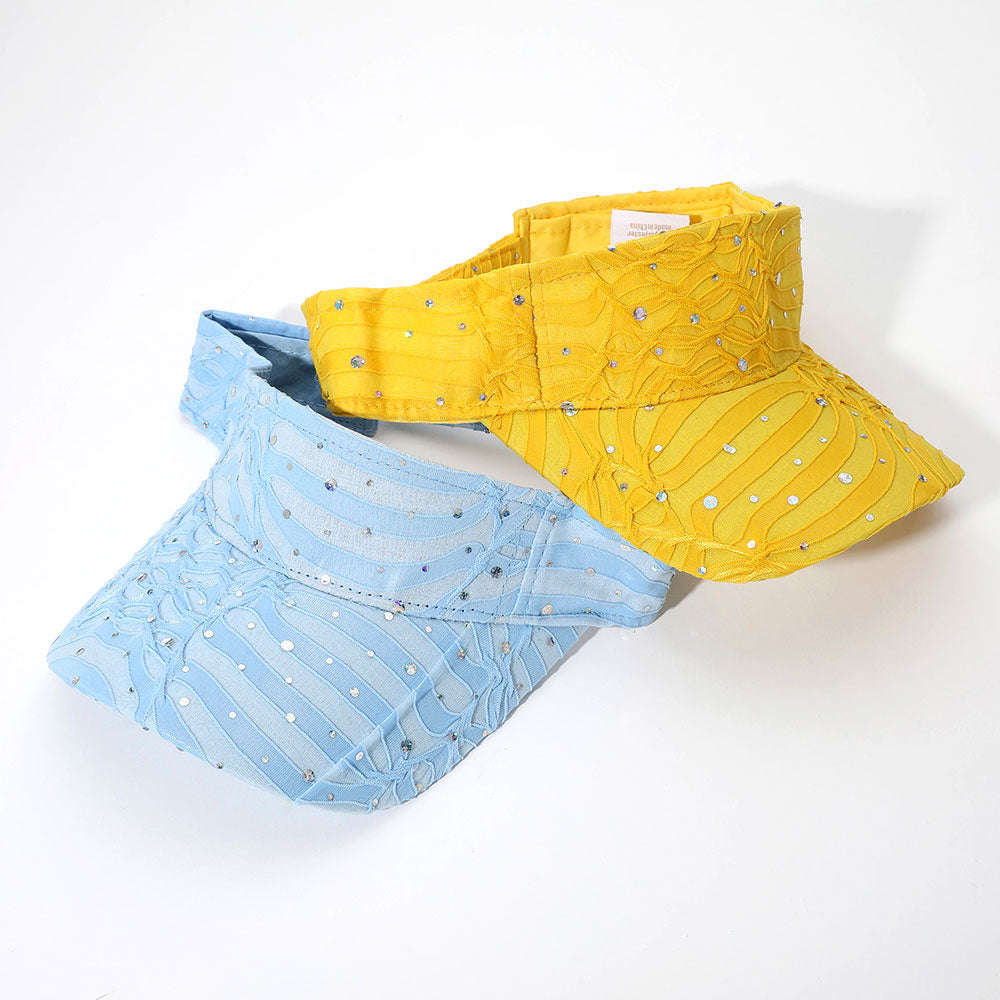 HATEGORY Crystal Accented Ruffled Fashion Visor Hat