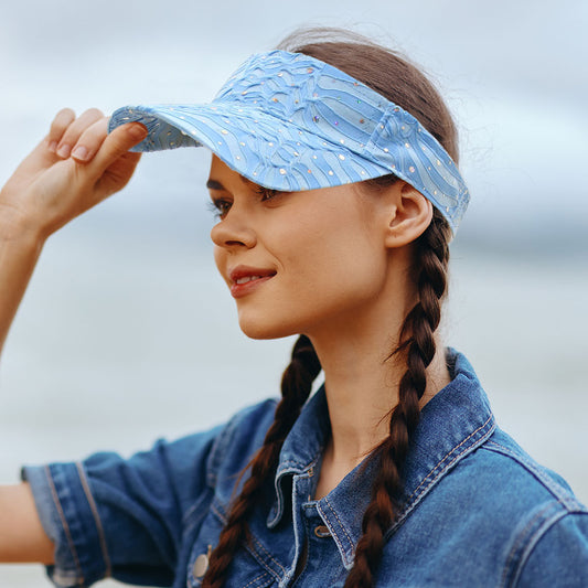 HATEGORY Crystal Accented Ruffled Fashion Visor Hat