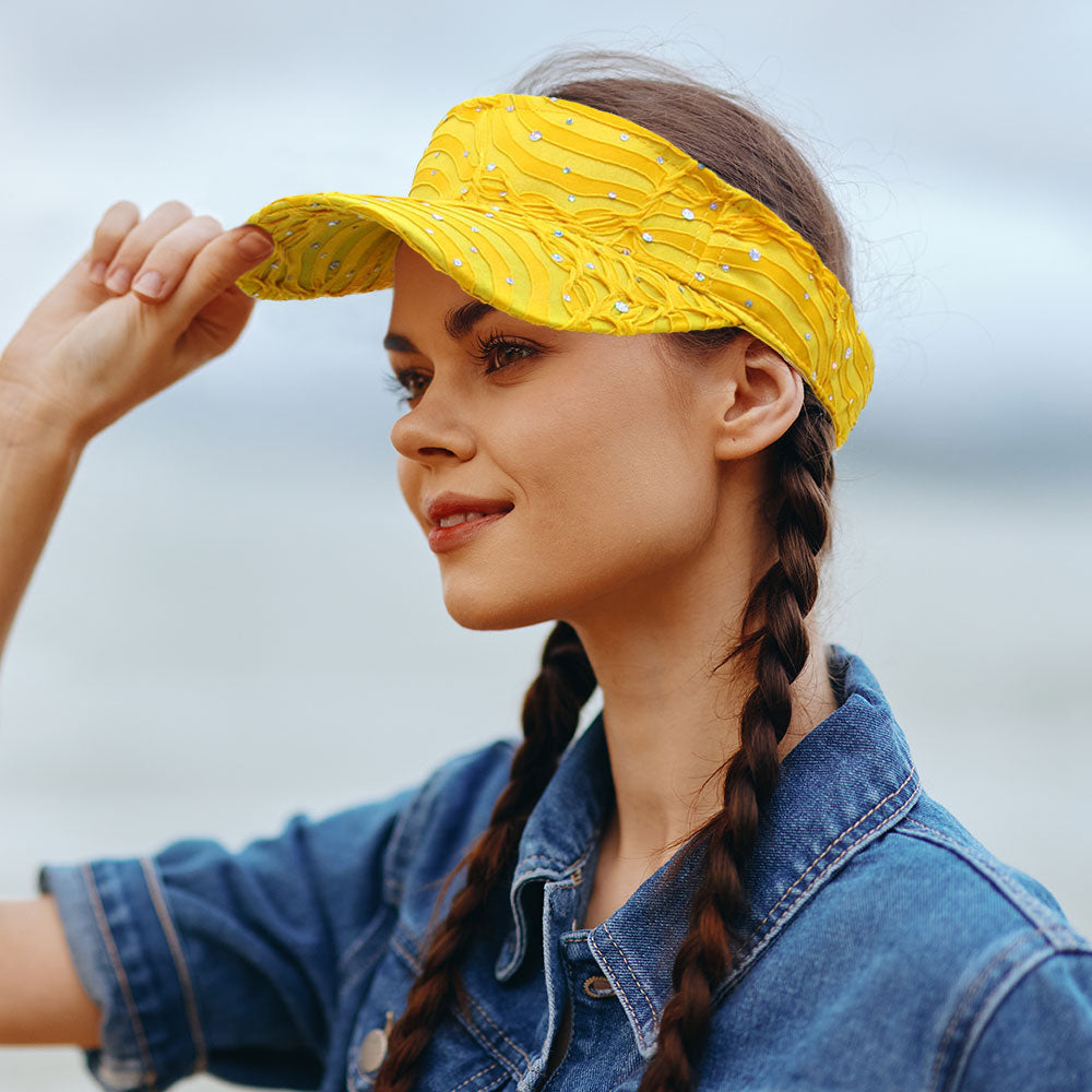 HATEGORY Crystal Accented Ruffled Fashion Visor Hat