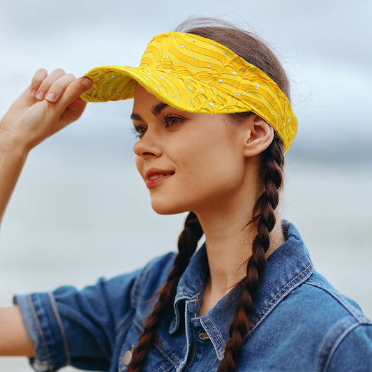 HATEGORY Crystal Accented Ruffled Fashion Visor Hat