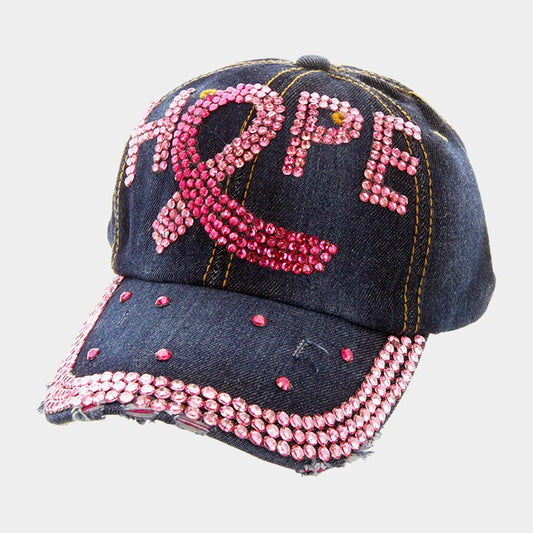 HATEGORY "Hope" pink ribbon bling denim baseball cap