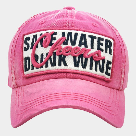 HATEGORY Cheers Save Water Drink Wine Vintage Baseball Cap