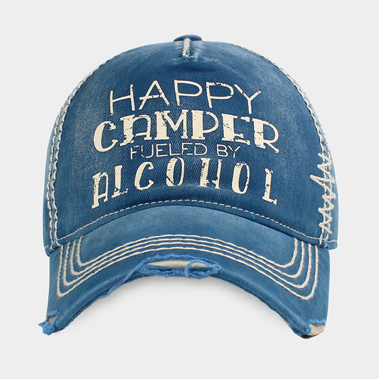 HATEGORY HAPPY CAMPER FUELED BY ALCOHOL Message Vintage Baseball Cap