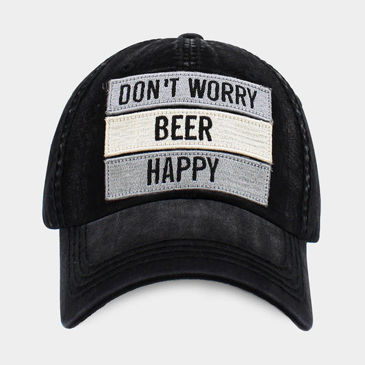 HATEGORY DONT WORRY BEER HAPPY Message Vintage Baseball Cap